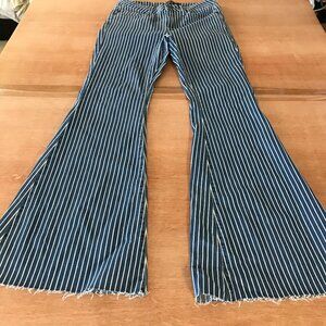 Judy Blue Super Flare Jeans Women 7/28 Blue Striped High Rise Stretch Hippie